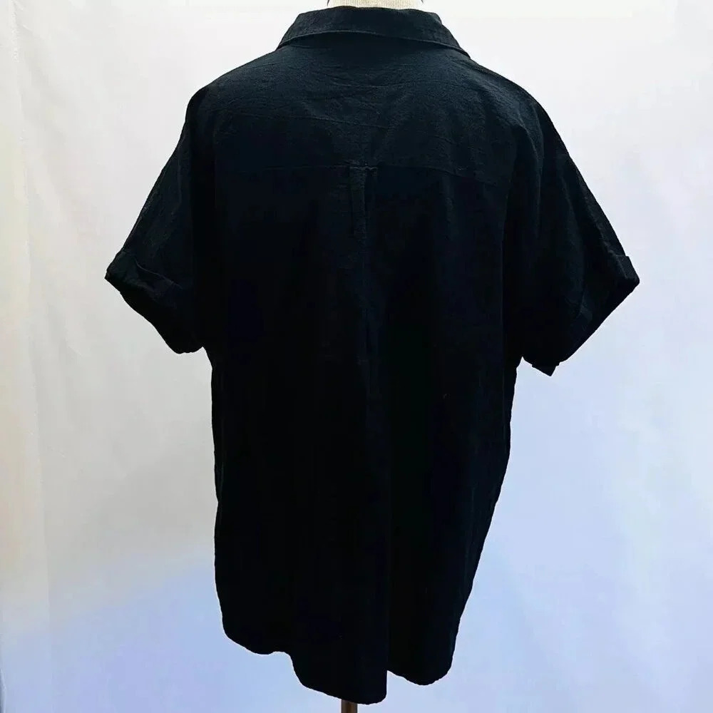 ZEAGOO Women Short Sleeve Button Down Collared Black 100% Cotton Shirt Size XXL - Picture 13 of 13
